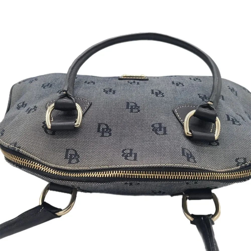 Dooney & Bourke Large Gray Monogram Canvas & Leather Trim Dome Satchel Bag GUC